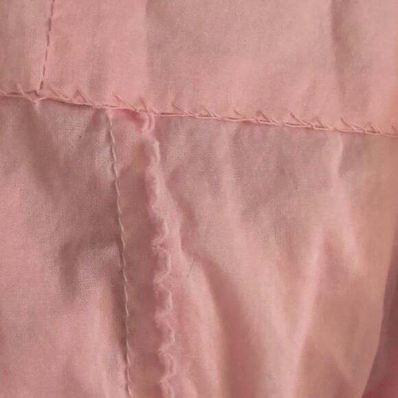 Girls 50s 60s MCM Pink Floral Embroidered Pink Sheer Overdress Dress - Picture 3 of 6